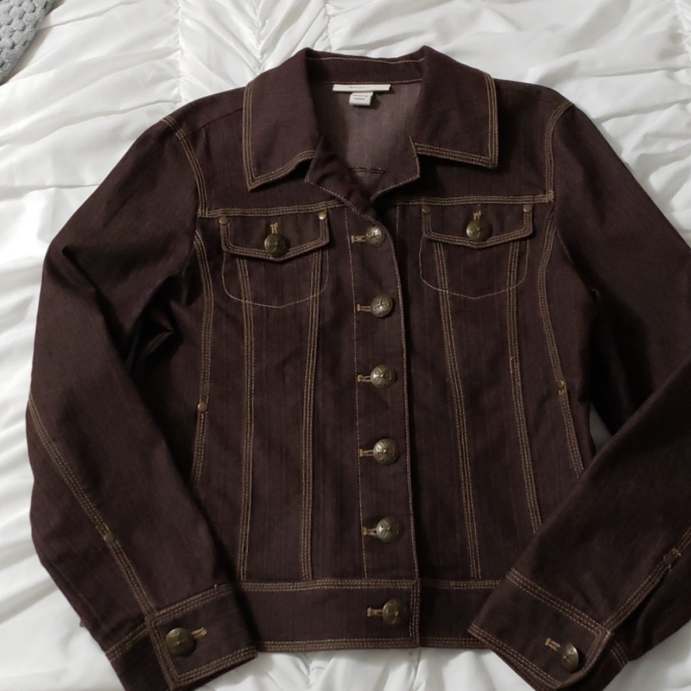 Dressbarn brown denim jacket with tan stitching